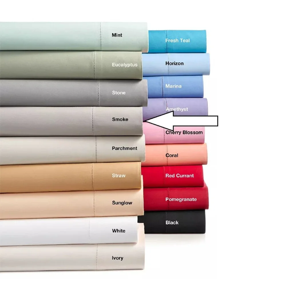 2 Charter Club Damask SOLID 550 TC Cotton KING Sheet Sets = SMOKE + NAVY PEONY